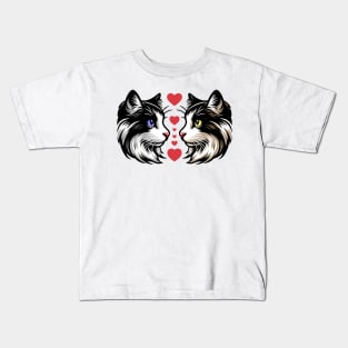 Cat Lovers Tee Shirt, Valentine Cats with Hearts, Cute Feline, Couple in love Graphic Tee, Pet Lovers Gift Idea Kids T-Shirt